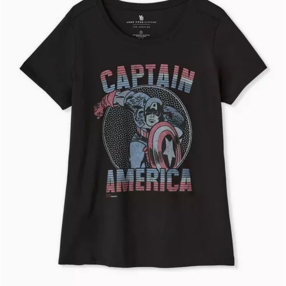 TORRID MARVEL CAPTAIN AMERICA BLACK CREW TEE SIZE 1